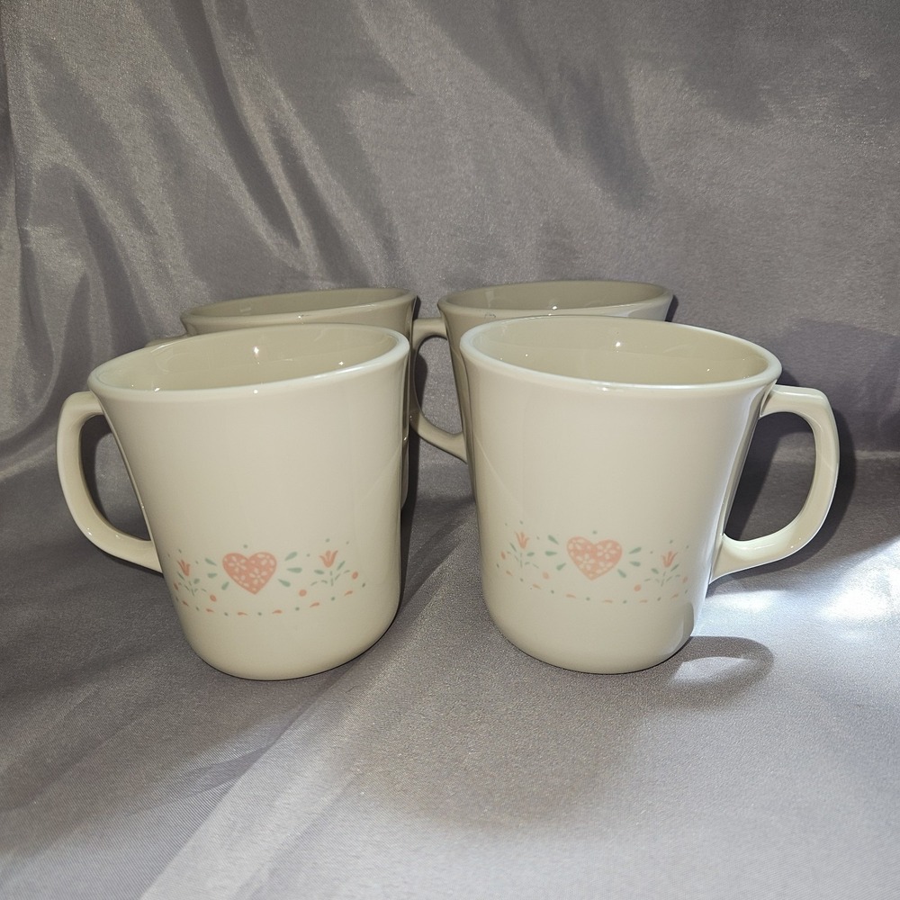 Vintage Set of 4 Corning Ware Corelle Forever Yours Coffee/Tea Mugs Cups Pink